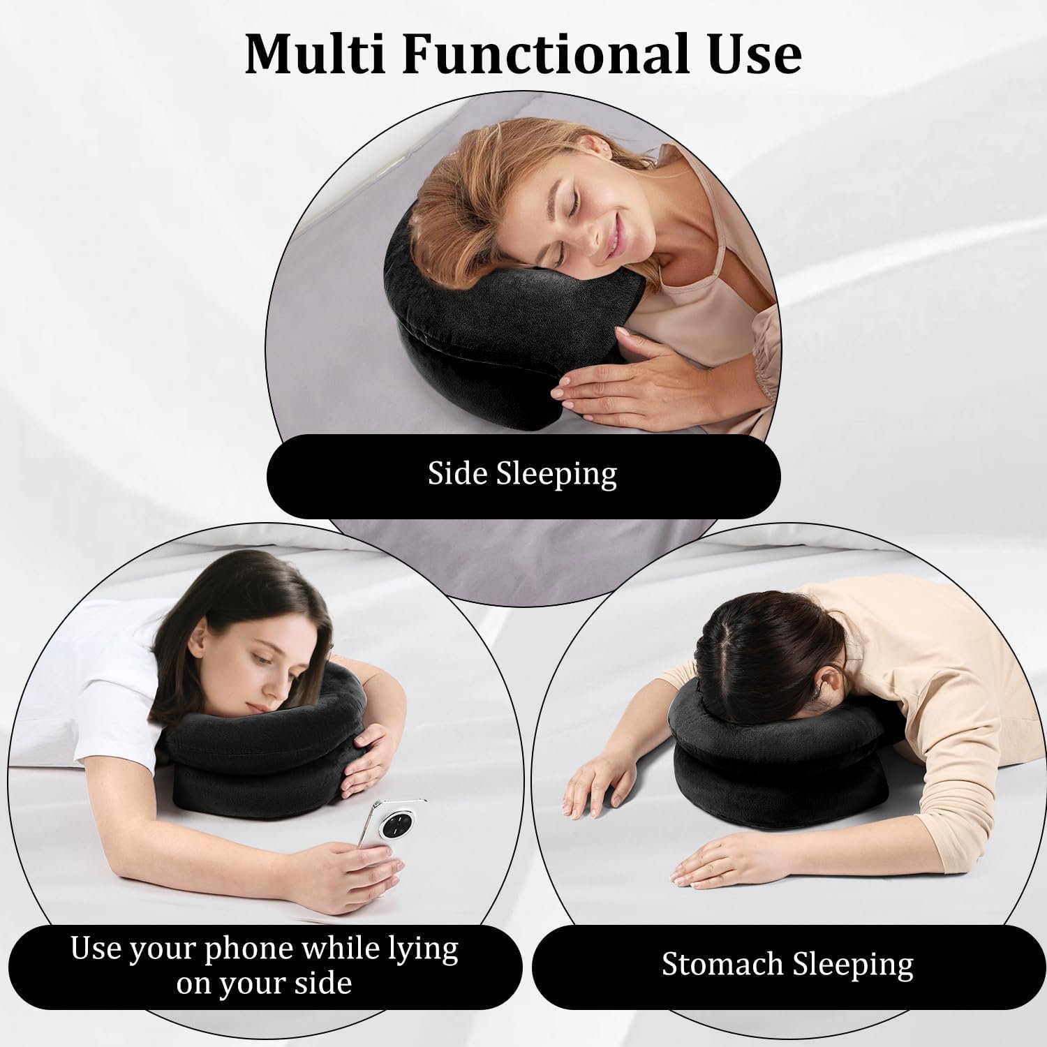 Side Sleeper Pillow with Ear Hole for Reduce Ear Pressure for Neck Pain Relief, Stomach Sleeper/Side Sleeping Pillow, Ideal for Side, Back, Stomach Sleepers, Home Massage & Napping, Black - Image 5