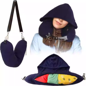 Stuffable Neck Pillow for Travel with Hood, Hoodie Neck Pillow Stuffable with Clothes, Fillable Pillow for Airplane, Travel Pillow Storage Bag, Pillow Cover for Extra Luggage Black