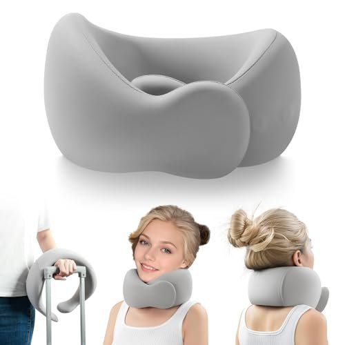 ravel Neck Pillows for Airplanes and Long-Haul Flights, Memory Foam Adjustable 360° Head Support with Asymmetrical Sides, Includes Travel Bag