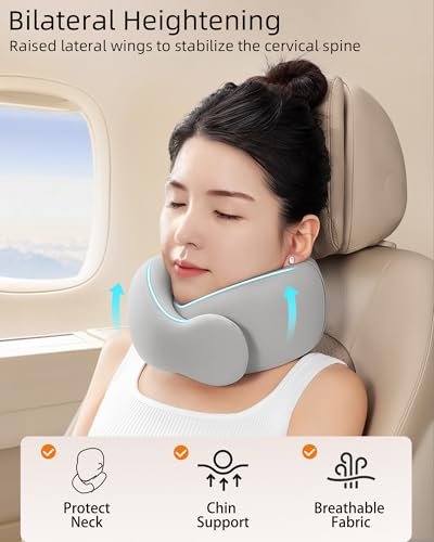 ravel Neck Pillows for Airplanes and Long-Haul Flights, Memory Foam Adjustable 360° Head Support with Asymmetrical Sides, Includes Travel Bag - Image 6